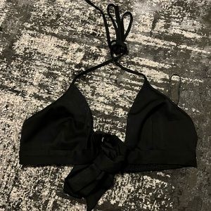 Black halter top tank top with tie in front- LARGE